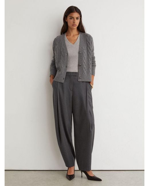 Reiss Gray Wool-Cashmere Cable-Knit Cardigan