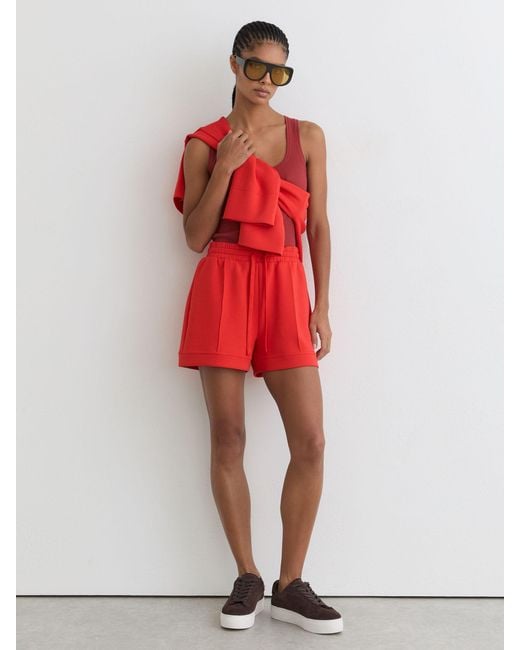 Reiss Bea - Coral Red Premium Interlock Drawstring Shorts, Xs (us 2)
