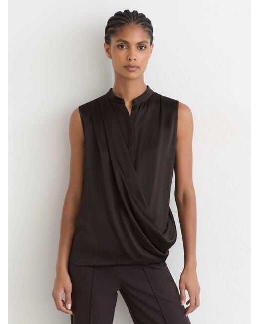 Reiss Gray Silk Draped Sleeveless Top