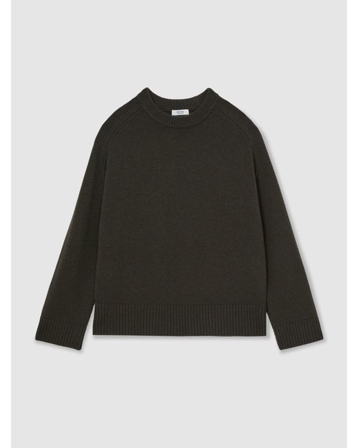 Reiss Black Wool-Cashmere Crew-Neck Raglan Jumper