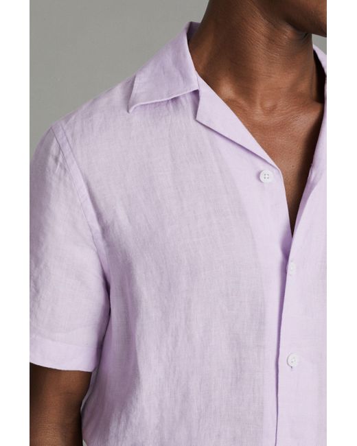 Reiss Multicolor Beldi - Orchid Relaxed Linen Cuban Collar Shirt for men