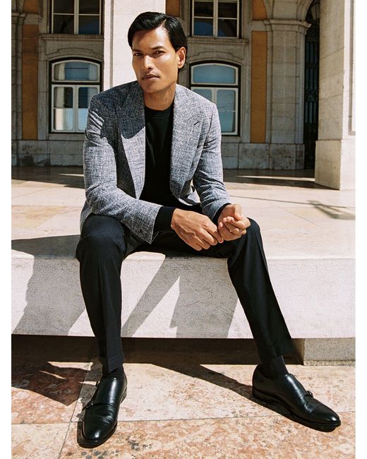 Reiss Gray Single-Breasted Textured Mélange Blazer Tailored-Fit for men