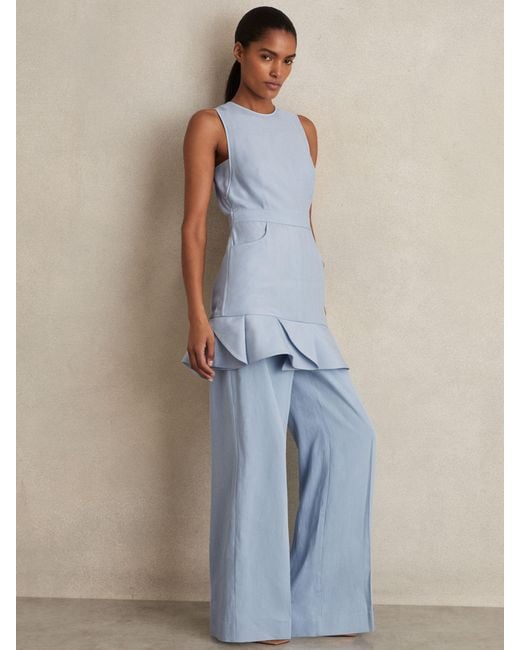 Reiss Blue Ashley Structured Ruffle-Hem Mini Dress