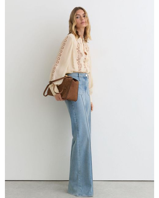 Reiss Natural Cutwork-Embroidery Sheer-Sleeve Blouse