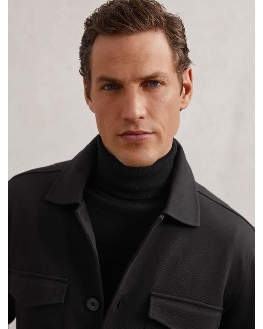 Reiss Finley - Black Twill Twin-pocket Overshirt, Xxl for men