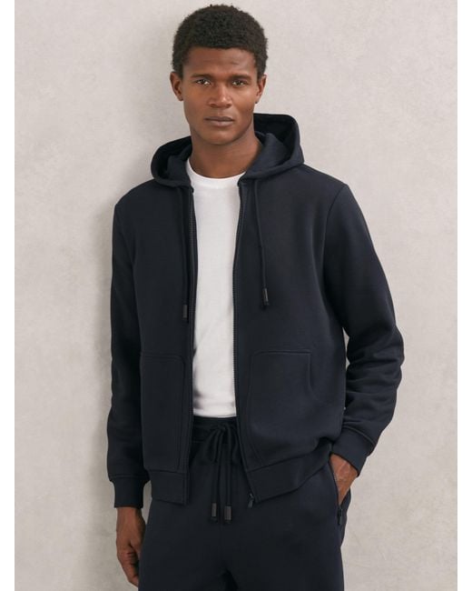 Reiss Blue Cotton-Blend Zip-Through Hoodie for men