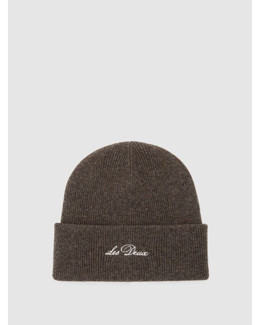 Les Deux Men's Brown Mountain Gray Melange Wayne Embroidered Beanie