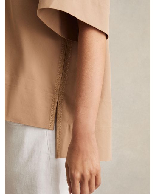 Reiss Natural Dara - Camel Cotton Blend Craft Stitch Collared Top, Us 0