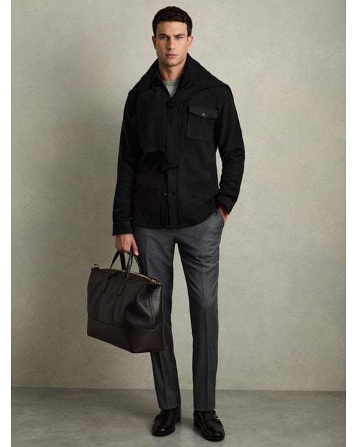 Reiss Black Twin-Pocket Overshirt With Wool for men
