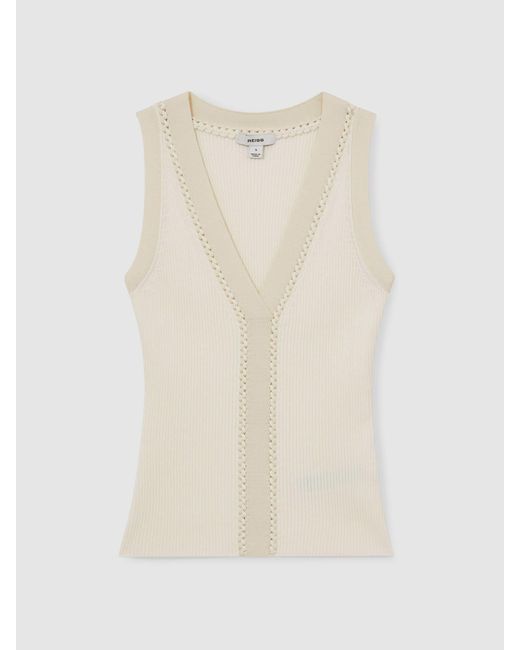 Reiss Natural Ecru Ribbed Knit Craft Stitch Vest Top