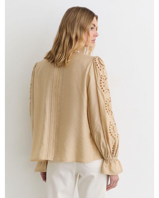 Reiss Natural Broderie Anglaise Tie-Neck Blouse