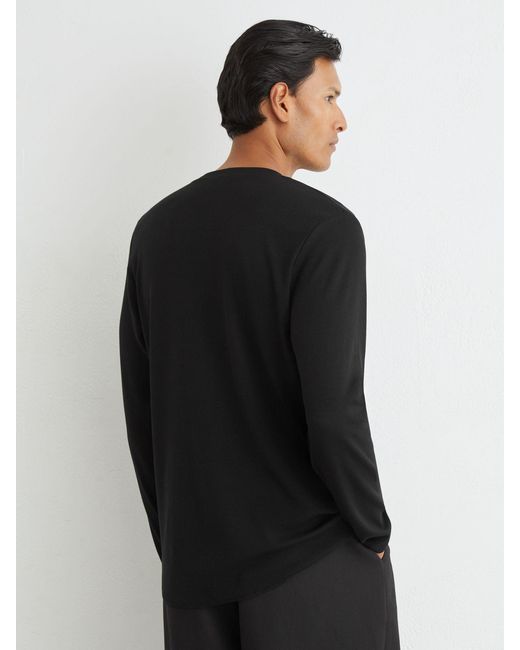 Reiss Black Ribbed Long-Sleeve Henley T-Shirt for men