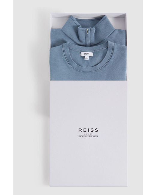 Reiss Gray Mixer - Nickel Blue Merino 2 Pack Pack Of Two Merino Wool Tops for men