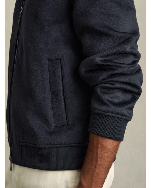 Reiss Blue Brushed Wool-Blend Bomber Jacket for men