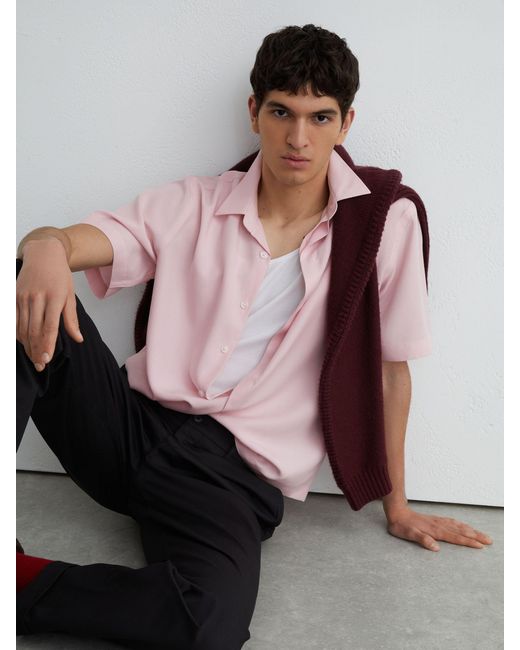 Reiss Pink Lyocell-Linen Short-Sleeve Shirt for men