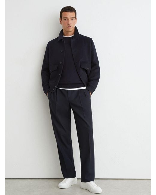 Reiss Blue Relaxed Twill Drawstring Trousers for men