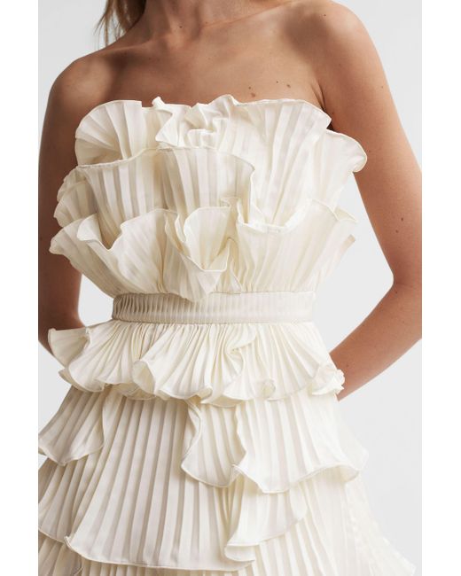 Reiss Natural Strapless Ruffle Mini Dress