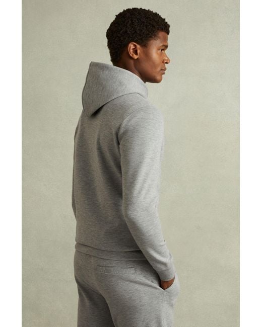 Reiss Gray Fabien - Grey Melange Interlock Jersey Hoodie for men