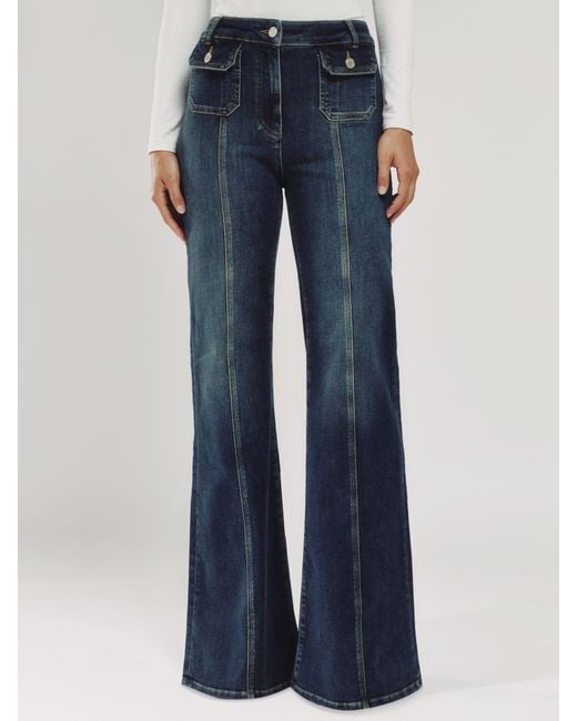 Reiss Blue Petite Button-Pocket Flared Jeans