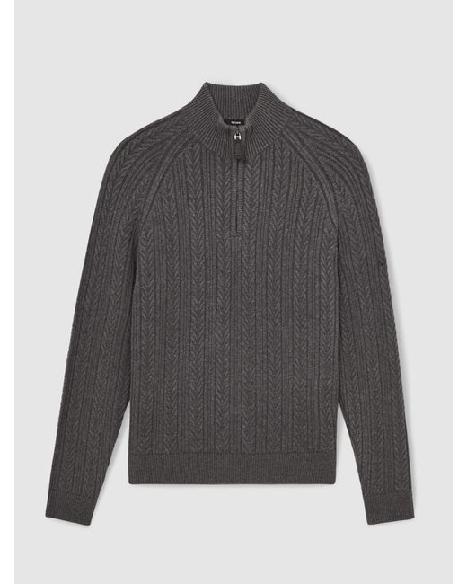 Reiss Gray Cable-Knit Half-Zip Jumper With Wool for men