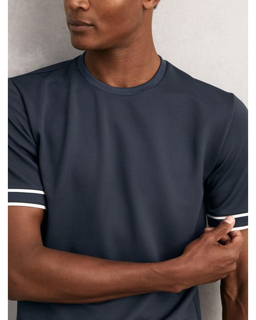 Reiss Oscar - Airforce Blue Textured Crew-neck Tipped T-shirt, S for men