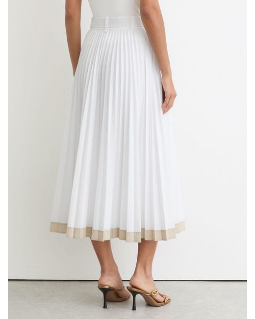 Reiss White Pleated Belted Midi Skirt With Cotton