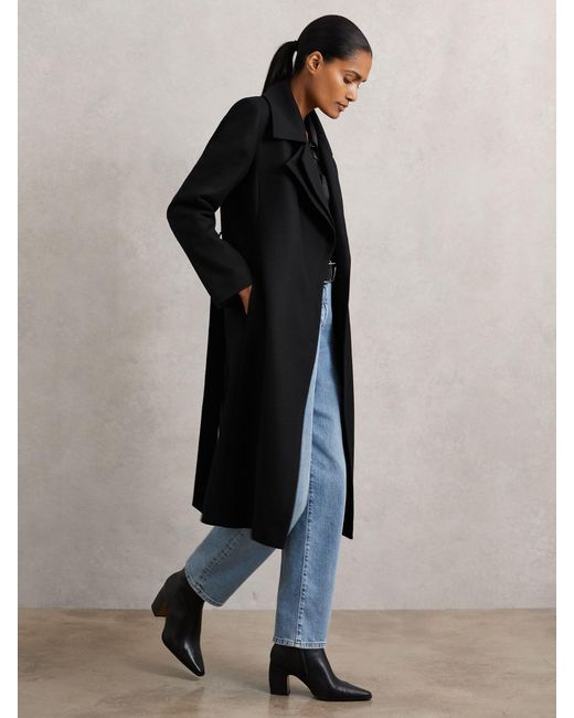 Reiss Black Odette Wool-Blend Double-Lapel Belted Coat With Cashmere