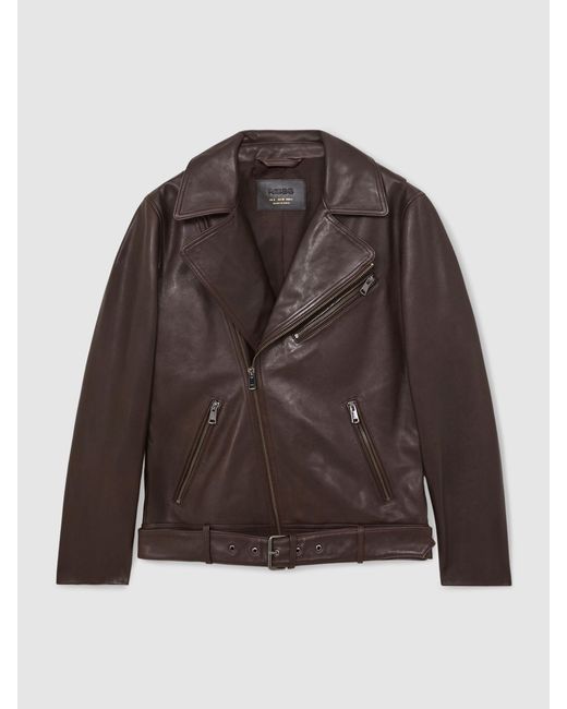 Reiss Black Leather Biker Jacket