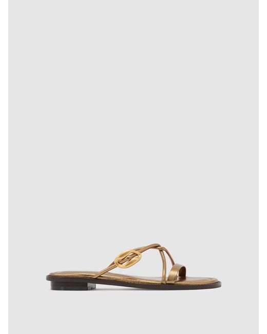Reiss White Raina - Dark Gold Leather Twist-strap Flat Sandals, Us 7 (uk 5)