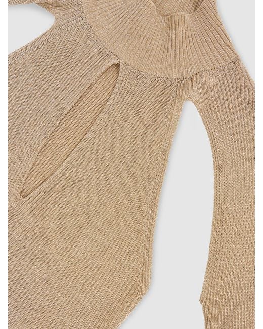 Reiss Natural Metallic-Knit Cut-Out Top