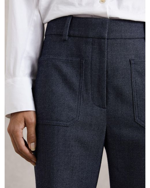 Reiss Black Flannel Patch-Pocket Flared Trousers With Wool