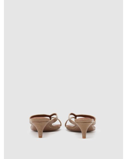 Reiss White Leather Lizard-Effect Kitten-Heel Sandals
