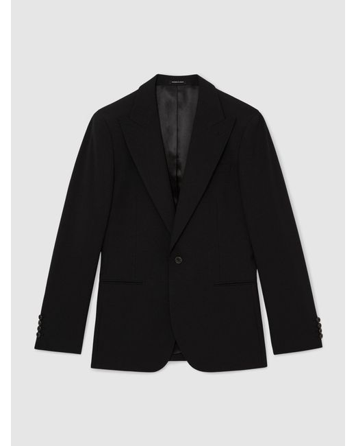 Reiss Black Belmont Tailored Fit Single-Breasted Textured Suit Blazer With Wool for men