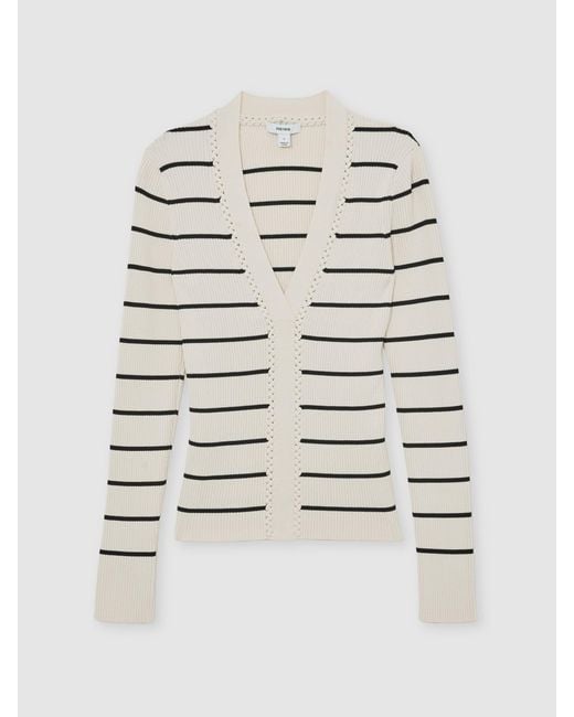 Reiss Natural Stripe Craft-Stitch Rib-Knit Top