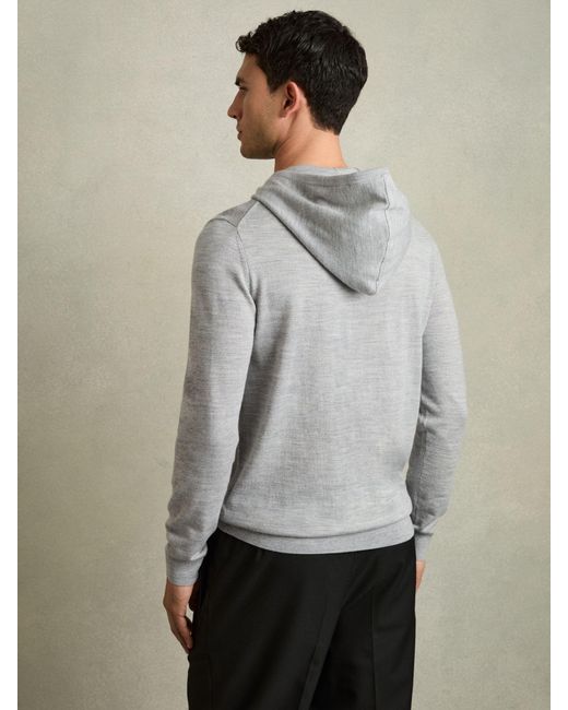 Reiss Gray Holland - Soft Grey Mouline Holland Wool Drawstring Hoodie, M for men