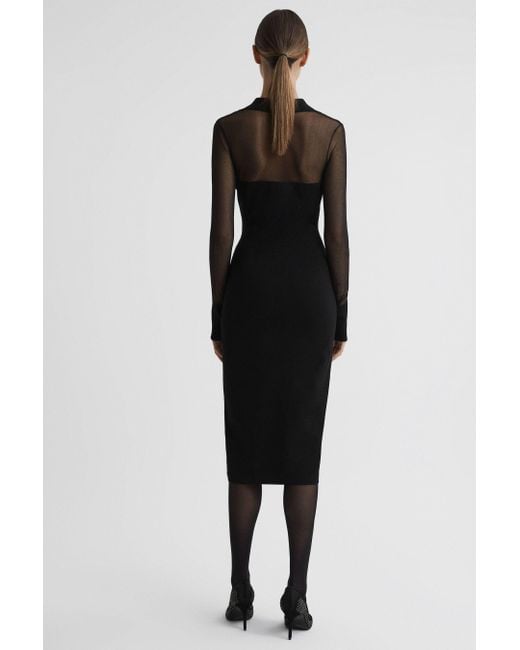 Reiss Nala - Black Sheer Knitted Button-through Midi Dress | Lyst UK