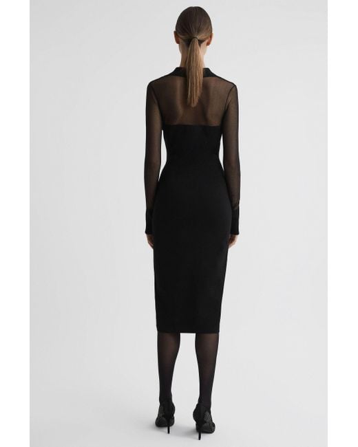 Reiss Nala - Black Sheer Knitted Button-through Midi Dress