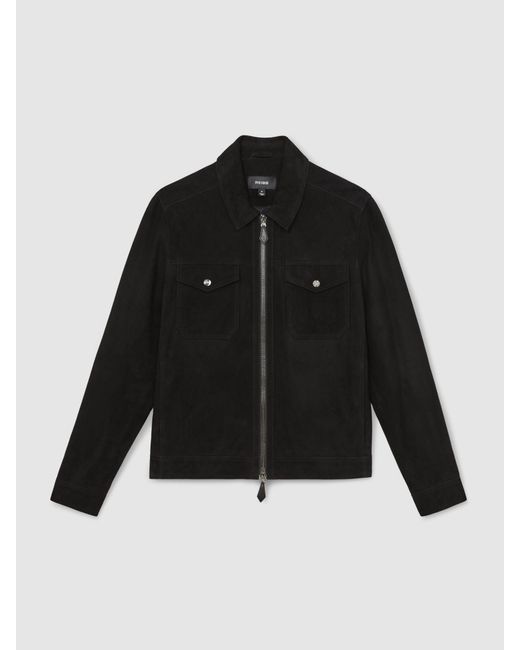 Reiss Black Suede Zip Through Jacket for men