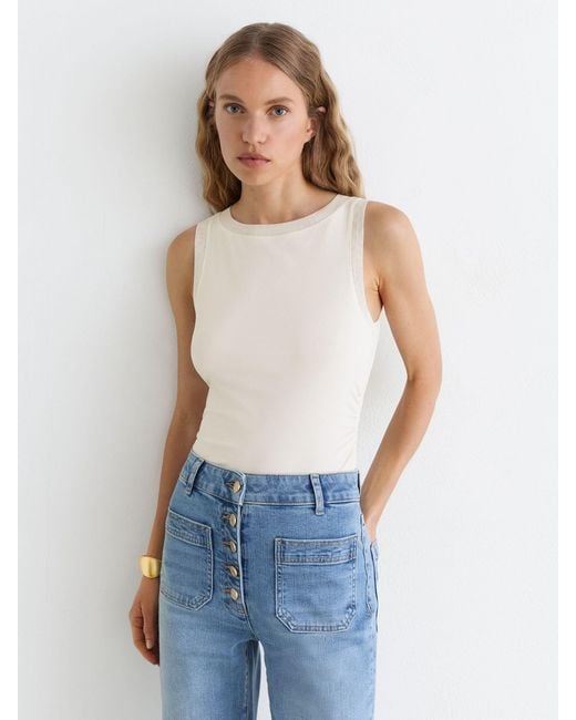 Reiss Blue Cotton Sheer-Trim Ruched Vest