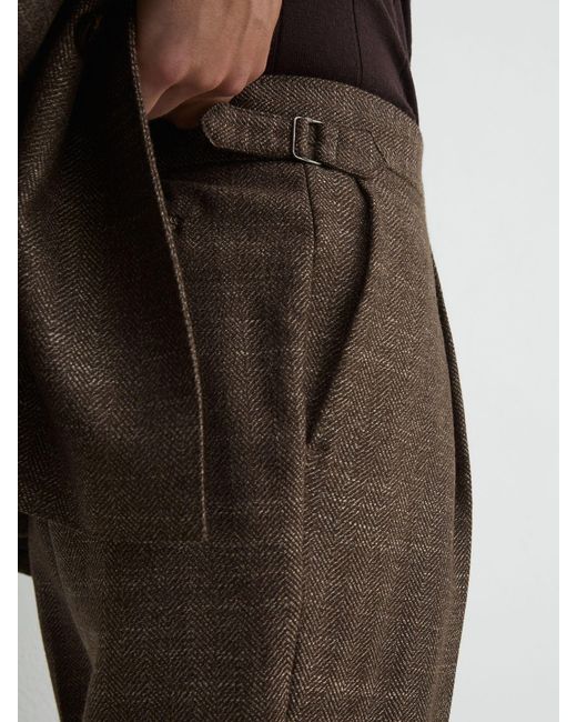 Reiss Brown Wool-Blend Herringbone Suit Trousers Classic-Fit for men