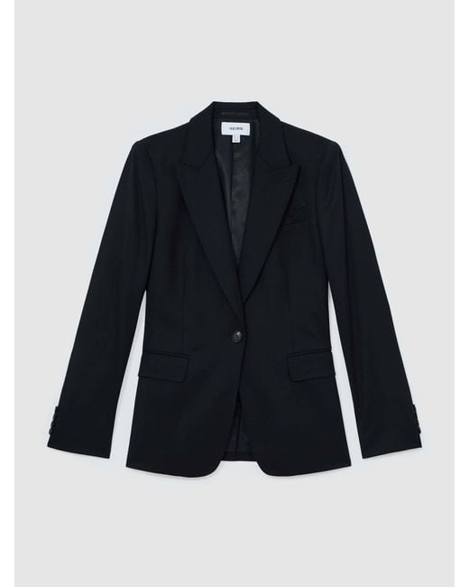 Reiss Blue Petite Wool-Blend Single-Breasted Suit Blazer