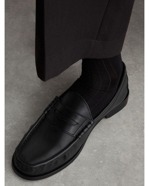 Reiss Black Leather Penny Loafers for men