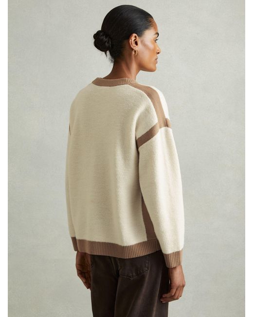 Reiss Natural Beth & Camel Wool Colourblock Crew Neck Jumper