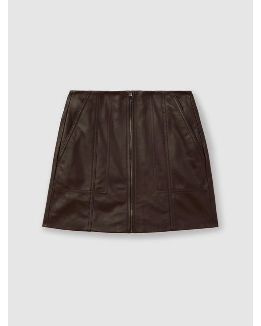 Reiss Natural Leather Zip-Front Mini Skirt