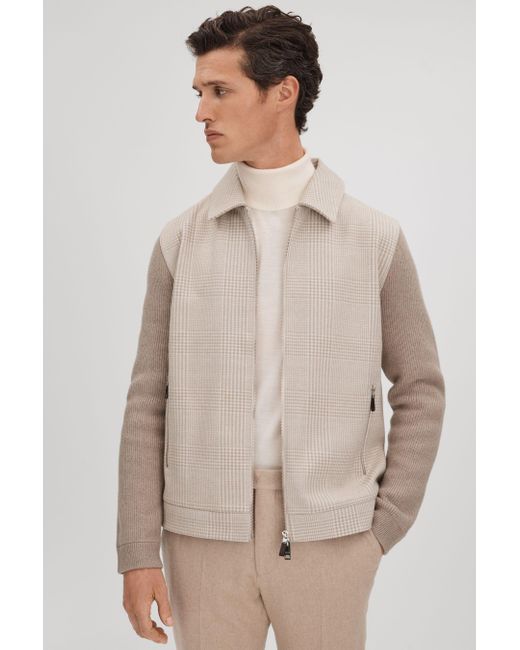 Reiss Natural Max - Oatmeal Hybrid Knit Zip-through Jacket for men