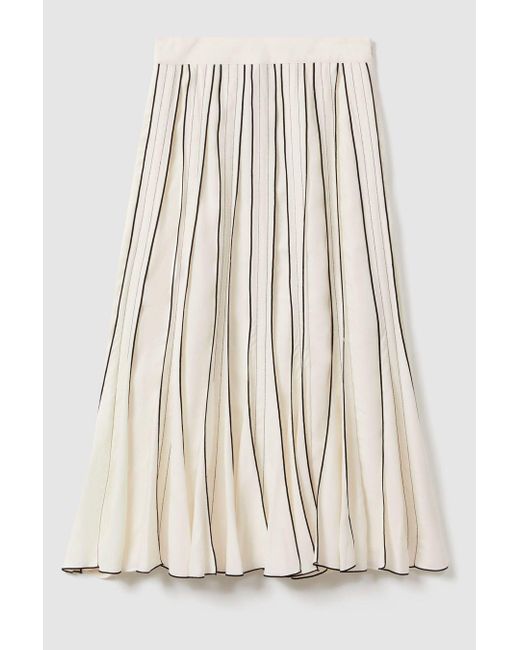 Reiss Natural Tara - Cream Contrast Ruffle Midi Skirt
