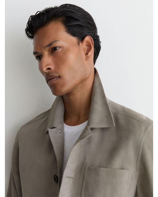 Reiss Gray Suede Button-Through Trucker Jacket for men