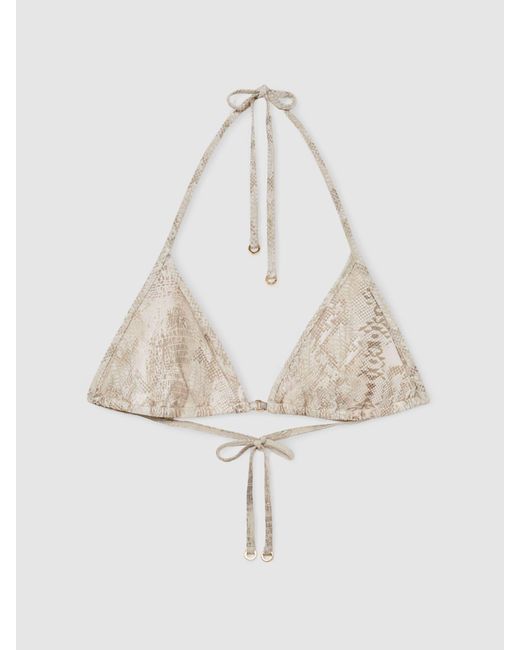 Reiss Brown Snake-Print Triangle Bikini Top