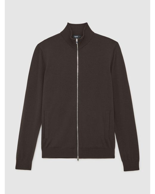 Reiss Black Wool Zip-Through Cardigan for men