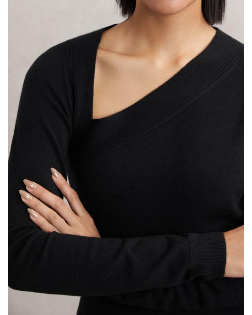 Reiss Zoie - Black Wool-blend Asymmetric Knit Top, L (us 12-14)